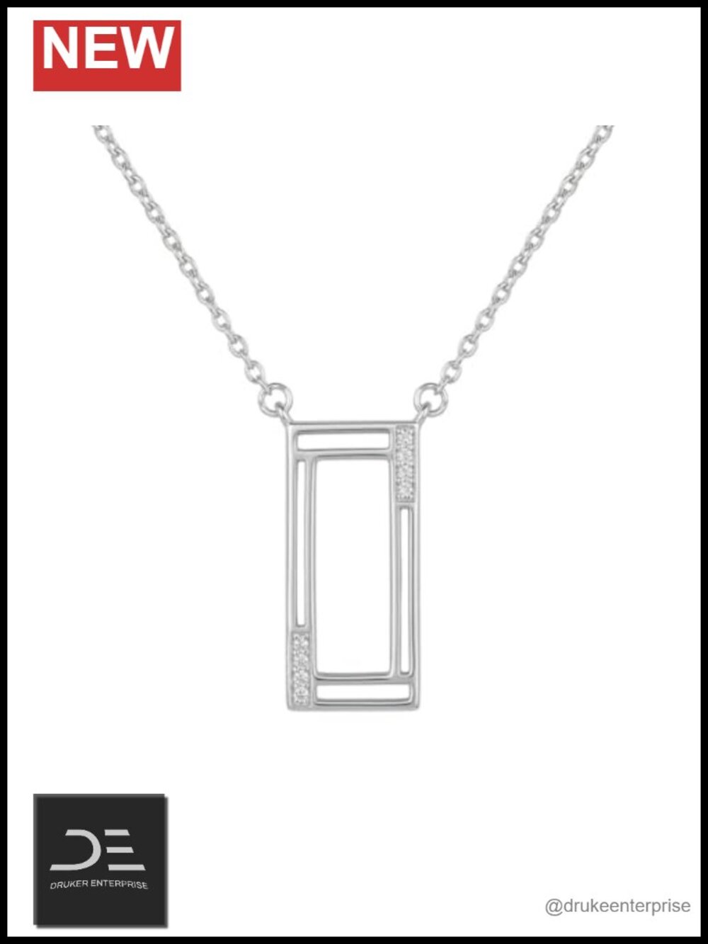 Minimalist Moissanite Rectangle Pendant Necklace 925 Sterling Silver